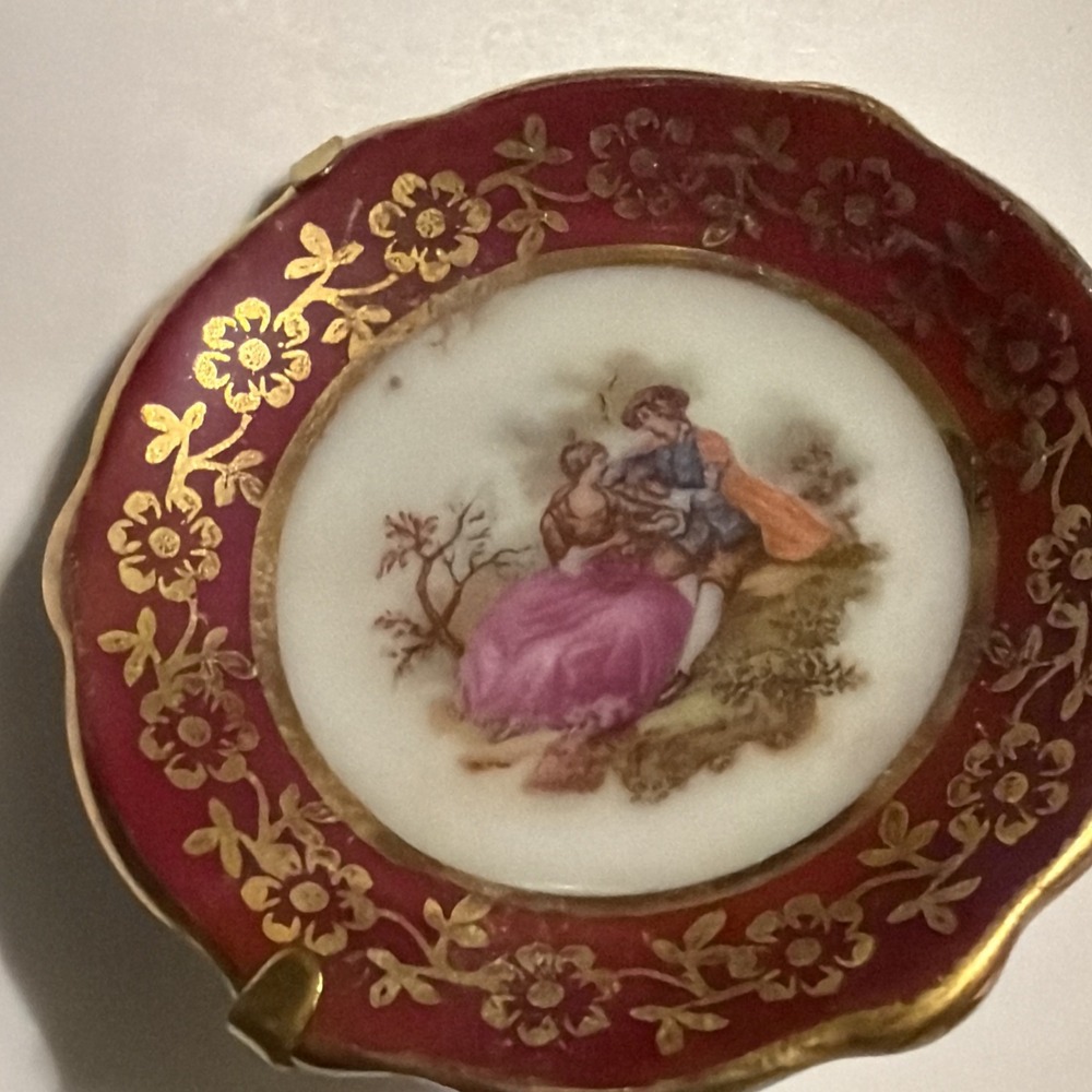 Miniature Decorative Plate Meissner Limoges France Courting Couple Vintage 3"